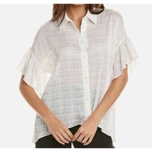 Alice + Olivia Edyth Ruffle Sleeve Draped Button Down Top Women's Size XS NWT